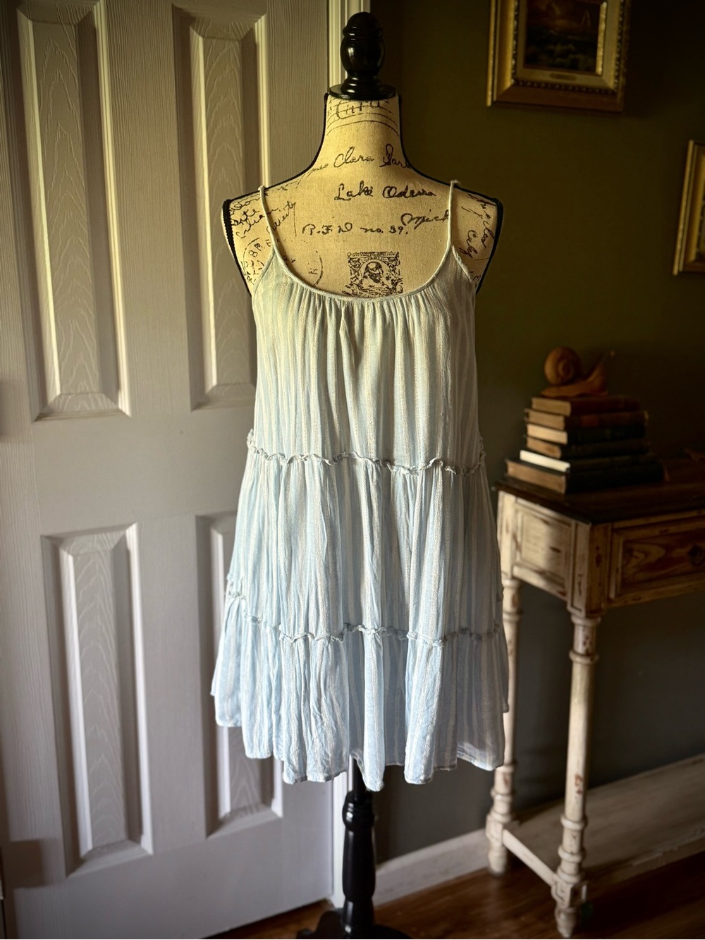 Blue & White Striped Spaghetti-Strap Mini Dress Coastal Chic